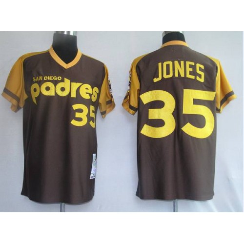 Mitchell and Ness San Diego Padres #35 Randy Jones Coffee Stitched Throwback Jersey Men's