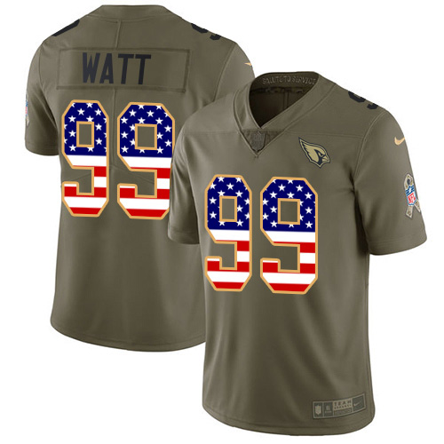 Cardinals #99 J.J. Watt Olive/USA Flag Youth Stitched Limited 2017 Salute To Service Jersey