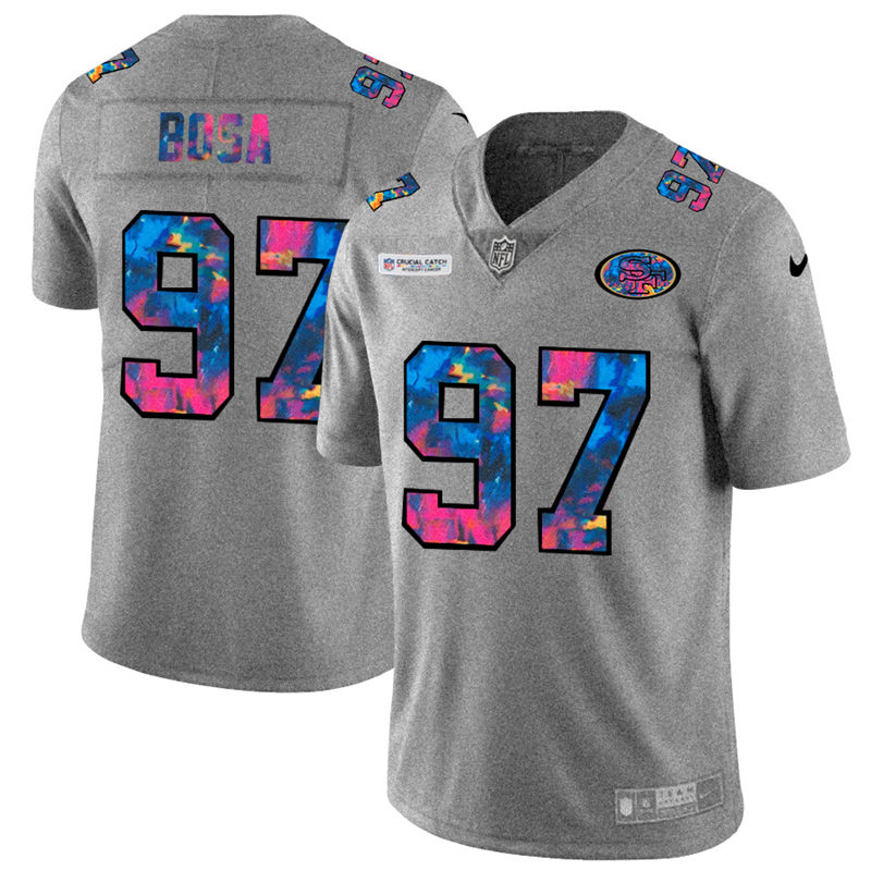 San Francisco 49ers #97 Nick Bosa Men's Multi-Color 2020 Crucial Catch Jersey Greyheather