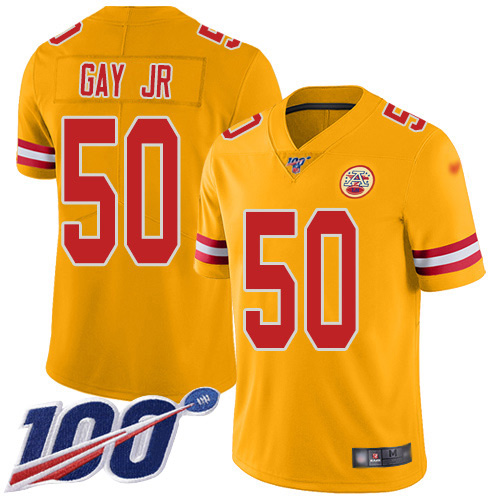 Kansas City Chiefs #50 Willie Gay Jr. Gold Men's Stitched Limited Inverted Legend 100th Season Jersey Men's