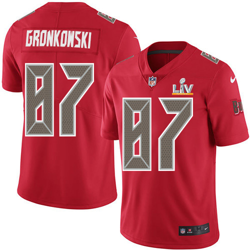 Buccaneers #87 Rob Gronkowski Red Youth Super Bowl LV Bound Stitched Limited Rush Jersey