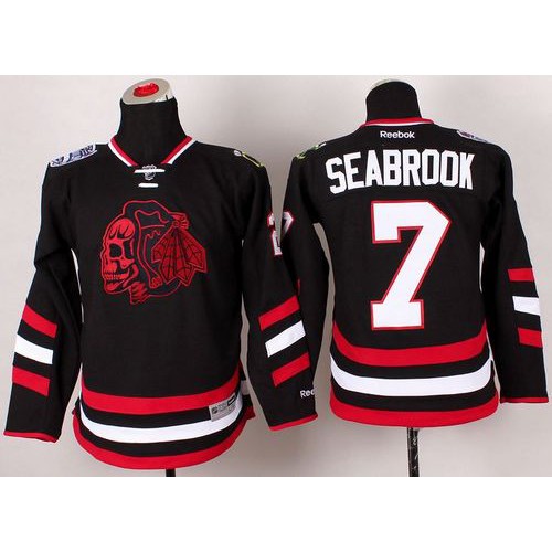 Chicago Blackhawks #7 Brent Seabrook Black(Red Skull) 2014 Stadium Series Stitched Youth Jersey Youth