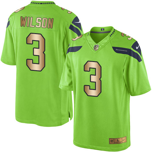 Seattle Seahawks #3 Russell Wilson Green Men's Stitched Limited Gold Rush Jersey Men's