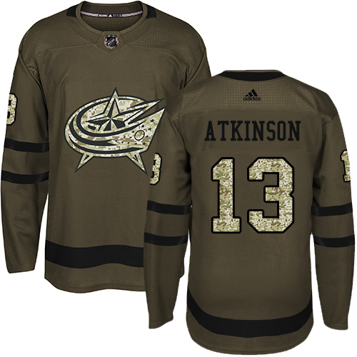 Adidas Columbus Blue Jackets #13 Cam Atkinson Green Salute to Service Stitched Jersey Men's