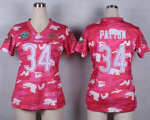 Bears #34 Walter Payton Pink Women's Stitched Elite Camo Fashion Jersey