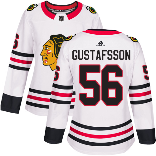 Adidas Chicago Blackhawks #56 Erik Gustafsson White Road Authentic Women's Stitched Jersey Womens