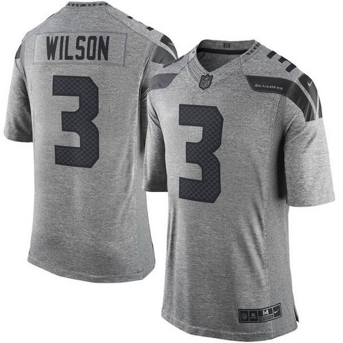 Seattle Seahawks #3 Russell Wilson Gray Men's Stitched Limited Gridiron Gray Jersey Men's
