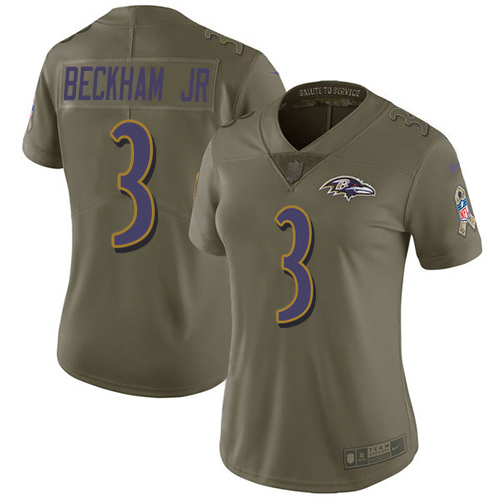Ravens #3 Odell Beckham Jr. Olive Women's Stitched Limited 2017 Salute To Service Jersey