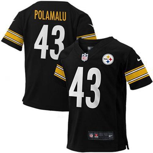 Toddler Steelers #43 Troy Polamalu Black Team Color Stitched Elite Jersey