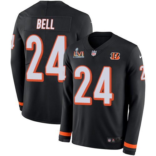 Cincinnati Bengals #24 Vonn Bell Black Team Color Super Bowl LVI Patch Men's Stitched Limited Therma Long Sleeve Jersey Men's