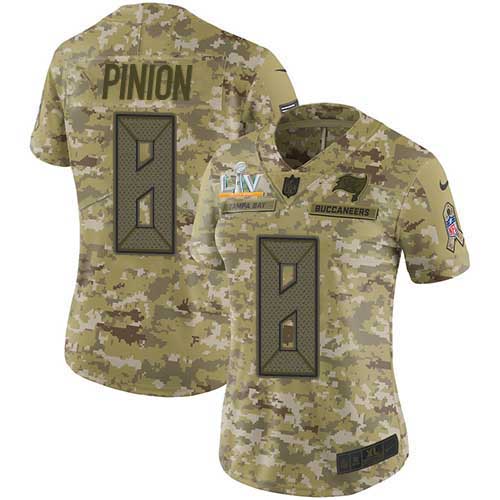Tampa Bay Buccaneers #8 Bradley Pinion Camo Women's Super Bowl LV Bound Stitched Limited 2018 Salute To Service Jersey Womens