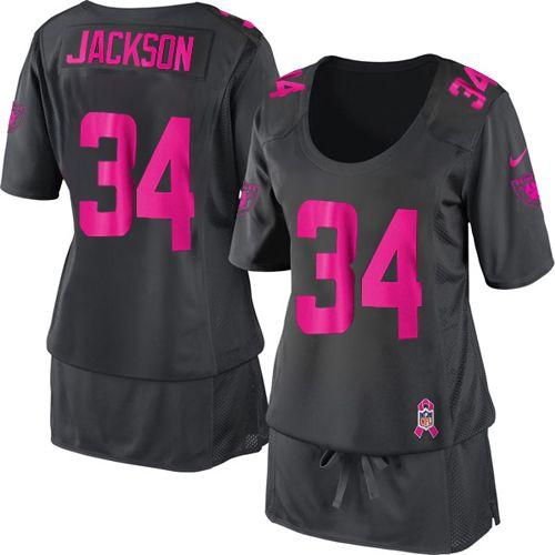 Raiders #34 Bo Jackson Dark Grey Women's Breast Cancer Awareness Stitched Elite Jersey