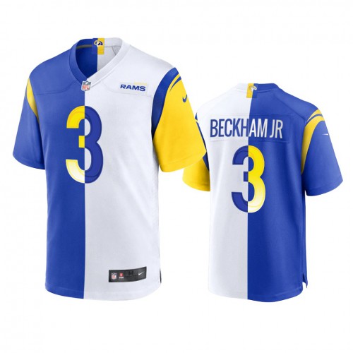 Los Angeles Los Angeles Rams #3 Odell Beckham Jr. Men's Royal White Split Game Limited Jersey Men's