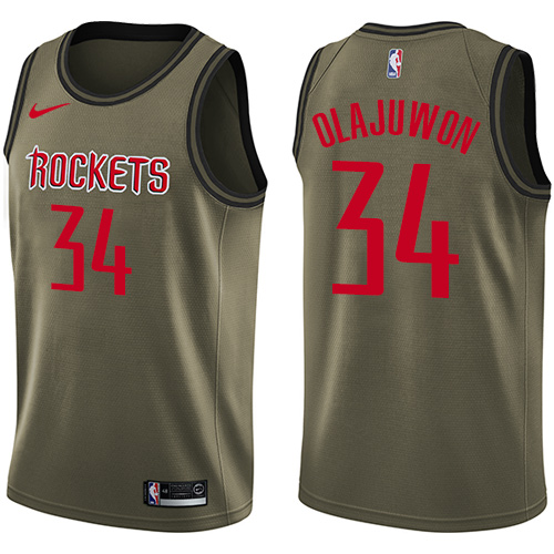 Houston Rockets #34 Hakeem Olajuwon Green Salute to Service Youth Swingman Jersey Youth