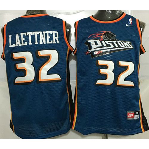 Detroit Pistons #32 Christian Laettner Blue Throwback Stitched Jersey Mens