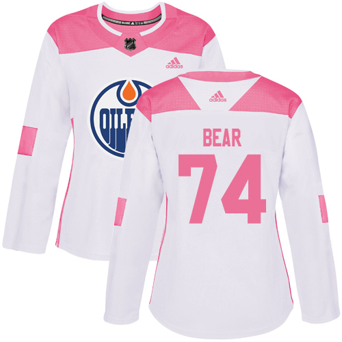 Adidas Edmonton Oilers #74 Ethan Bear White/Pink Authentic Fashion Women's Stitched Jersey Womens