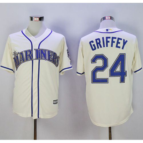 Seattle Mariners #24 Ken Griffey Cream New Cool Base2016 Hall Of Fame Patch Stitched Jersey Men's