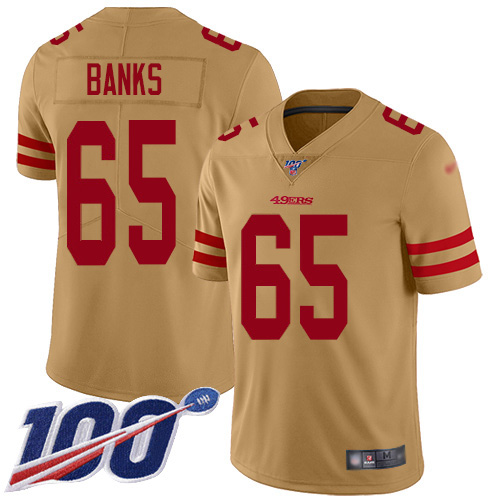 San Francisco 49ers #65 Aaron Banks Gold Youth Stitched Limited Inverted Legend 100th Season Jersey Youth