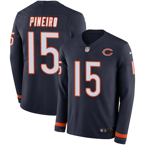 Chicago Bears #15 Eddy Pineiro Navy Blue Team Color Youth Stitched Limited Therma Long Sleeve Jersey Youth