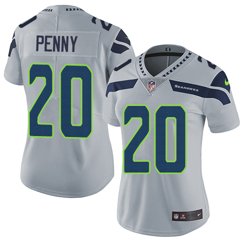 Seattle Seahawks #20 Rashaad Penny Grey Alternate Women's Stitched Vapor Untouchable Limited Jersey Womens
