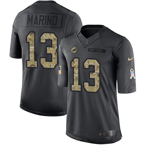 Dolphins #13 Dan Marino Black Youth Stitched Limited 2016 Salute To Service Jersey