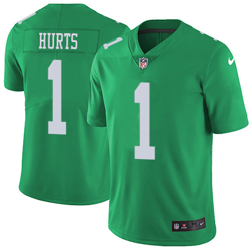 Eagles #1 Jalen Hurts Green Men's Stitched Limited Rush Jersey