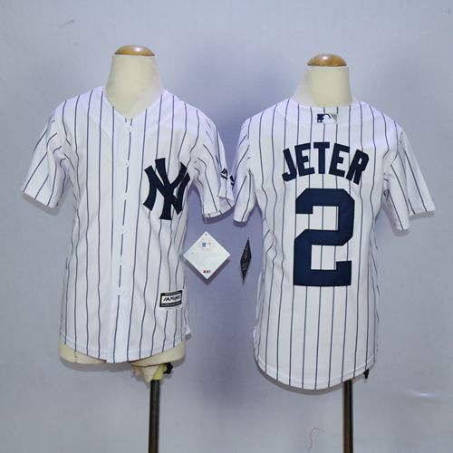 New York Yankees #2 Derek Jeter White Name Back Stitched Youth Jersey Youth