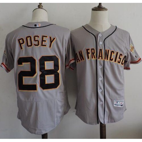 San Francisco Giants #28 Buster Posey Grey Flexbase Authentic Collection Road Stitched jersey Men's