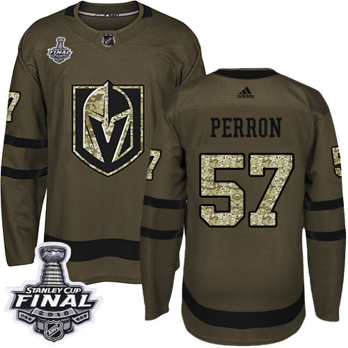 Adidas Golden Vegas Golden Knights #57 David Perron Green Salute to Service 2018 Stanley Cup Final Stitched Jersey Men's