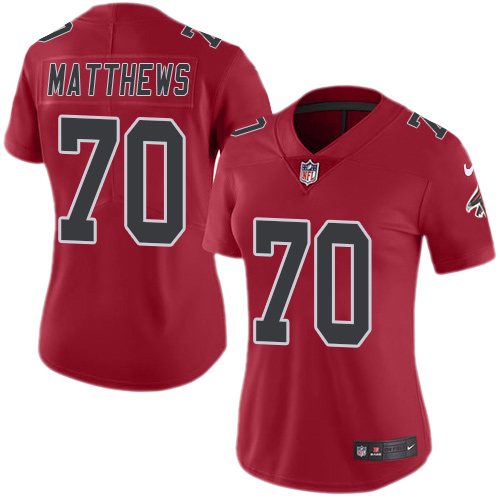 Atlanta Falcons #70 Jake Matthews Red Women's Stitched Limited Rush Jersey Womens