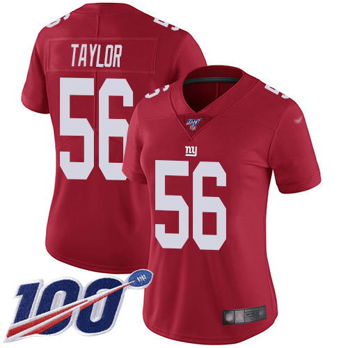 Giants #56 Lawrence Taylor Red Women's Stitched Limited Inverted Legend 100th Season Jersey