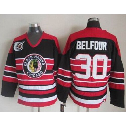 Chicago Blackhawks #30 ED Belfour Red/Black 75TH CCM Stitched Jersey Men's
