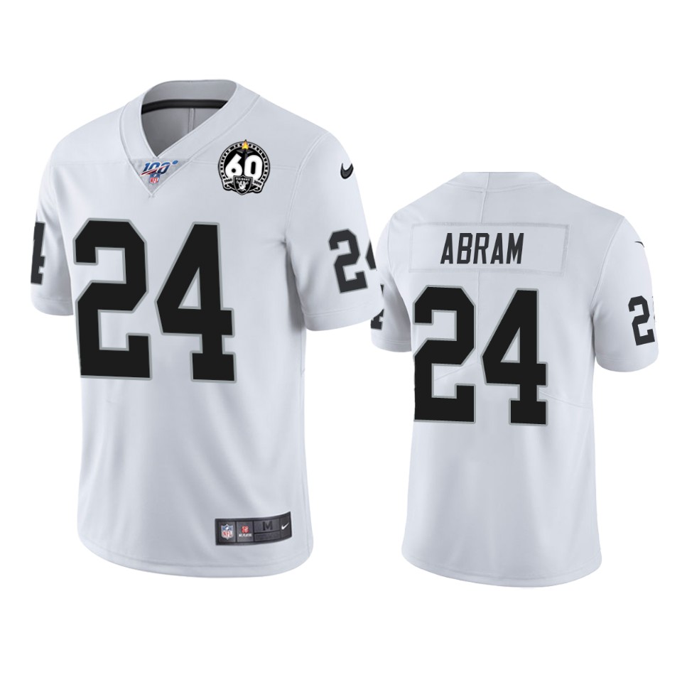 Raiders #24 Johnathan Abram White 60th Anniversary Vapor Limited Stitched 100th Season Jersey