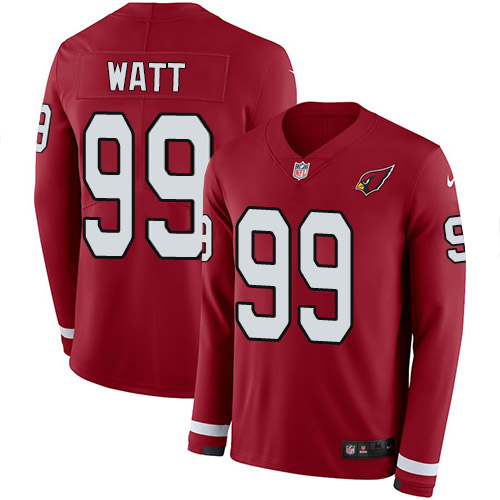 Cardinals #99 J.J. Watt Red Team Color Men's Stitched Limited Therma Long Sleeve Jersey