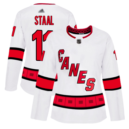 Adidas Carolina Hurricanes #11 Jordan Staal White Road Authentic Women's Stitched Jersey Womens