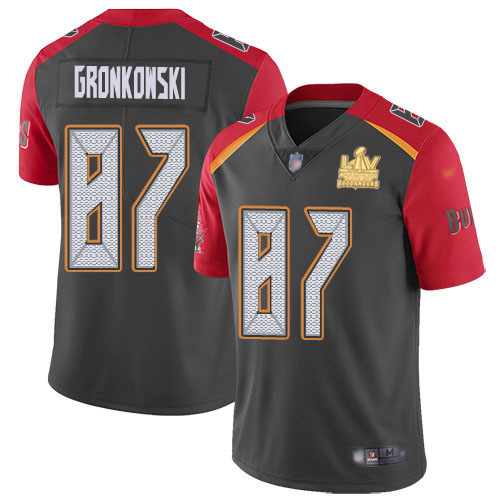 Buccaneers #87 Rob Gronkowski Gray Youth Super Bowl LV Champions Patch Stitched Limited Inverted Legend Jersey