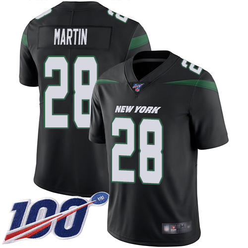 Jets #28 Curtis Martin Black Alternate Men's Stitched 100th Season Vapor Limited Jersey