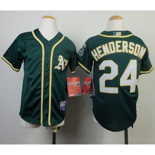 Oakland Athletics #24 Rickey Henderson Green Cool Base Stitched Youth Jersey Youth