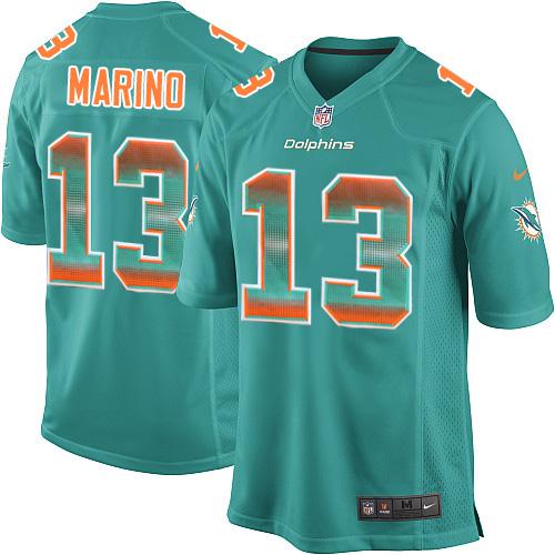 Dolphins #13 Dan Marino Aqua Green Team Color Men's Stitched Limited Strobe Jersey