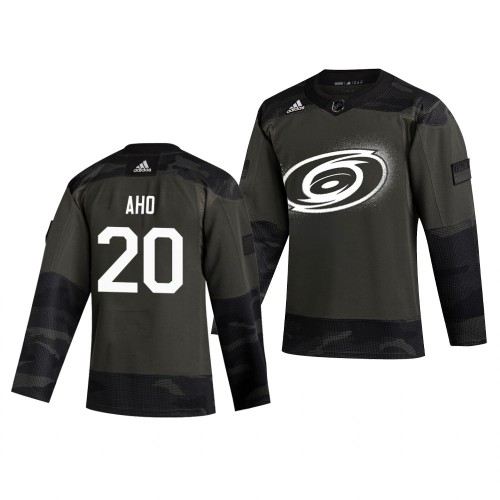 Carolina Carolina Hurricanes #20 Sebastian Aho Adidas 2019 Veterans Day Men's Authentic Practice Jersey Camo Men's