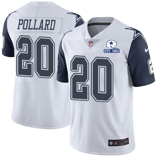 Cowboys #20 Tony Pollard White Men's Stitched With Established In 1960 Patch Limited Rush Jersey