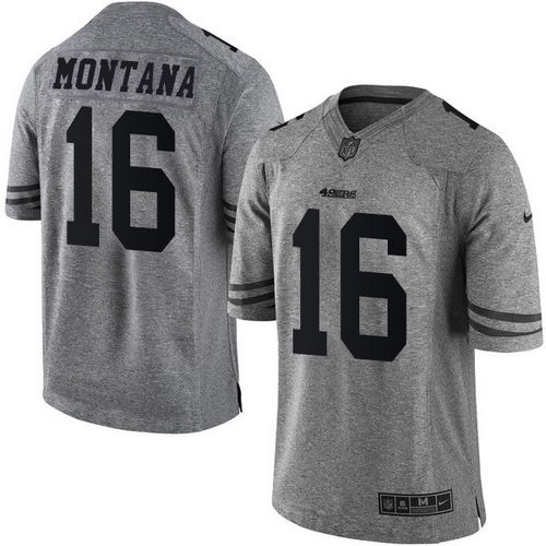 49ers #16 Joe Montana Gray Men's Stitched Limited Gridiron Gray Jersey