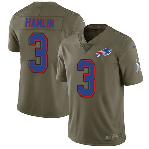 Bills #3 Damar Hamlin Olive Youth Stitched Limited 2017 Salute To Service Jersey