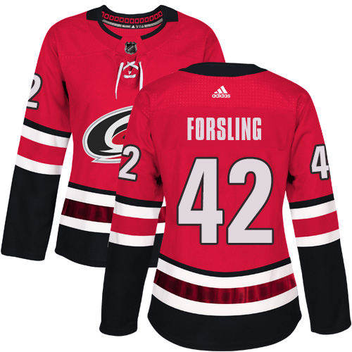 Adidas Carolina Hurricanes #42 Gustav Forsling Red Home Authentic Women's Stitched Jersey Womens