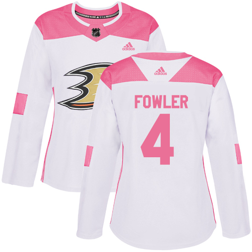 Adidas Anaheim Ducks #4 Cam Fowler White/Pink Authentic Fashion Women's Stitched Jersey Womens