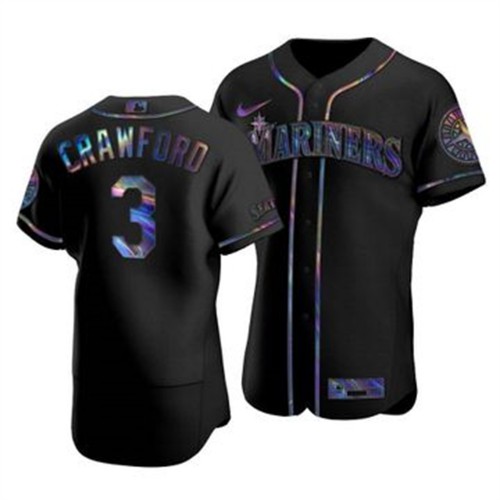 Seattle Seattle Mariners #3 J.P. Crawford Men's Iridescent Holographic Collection Jersey - Black Men's