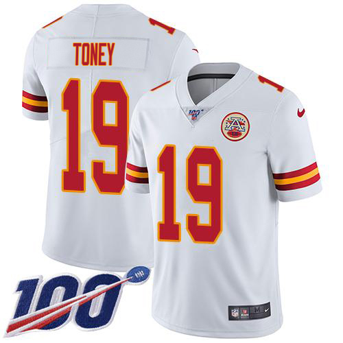 Chiefs #19 Kadarius Toney White Men's Stitched 100th Season Vapor Limited Jersey
