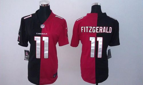 Cardinals #11 Larry Fitzgerald Black/Red Women's Stitched Elite Split Jersey