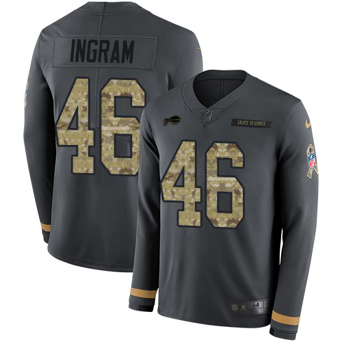 Bills #46 Ja'Marcus Ingram Anthracite Salute To Service Youth Stitched Limited Therma Long Sleeve Jersey