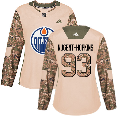 Adidas Edmonton Oilers #93 Ryan Nugent-Hopkins Camo Authentic 2017 Veterans Day Women's Stitched Jersey Womens